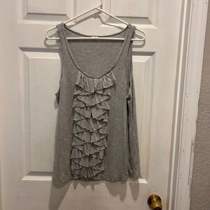 J. Crew‎ Womens Gray Sleeveless Ruffle Front Tank Top Casual Viscose Large